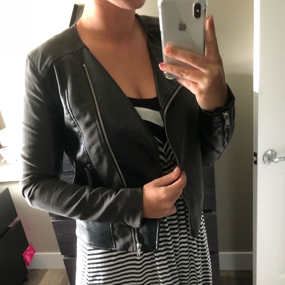 H&M grey and black leather jacket